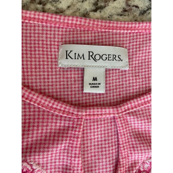 Kim Rogers Womens Medium Tunic Top Pink Gingham Embroidered Floral Grannycore - Picture 3 of 10